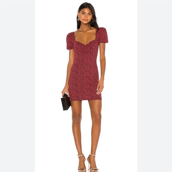 Lovers + Friends Tiffany Red Leopard Mini Dress with Puff Sleeves - Picture 1 of 8